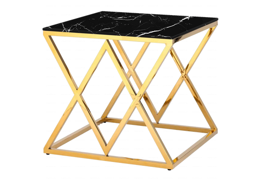 Bout de canapé design marbre noir et acier doré | Vexta