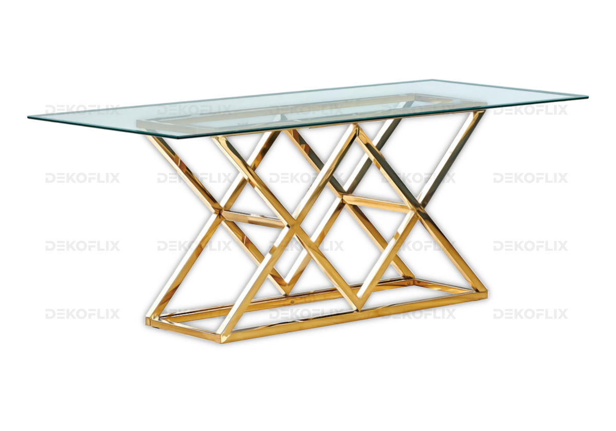 Salle à manger complète verre et acier doré | Vexta