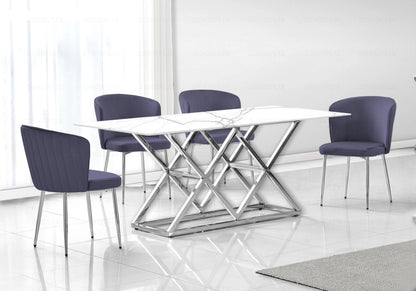 Ensemble table marbre blanc et chaises velours | Vexta