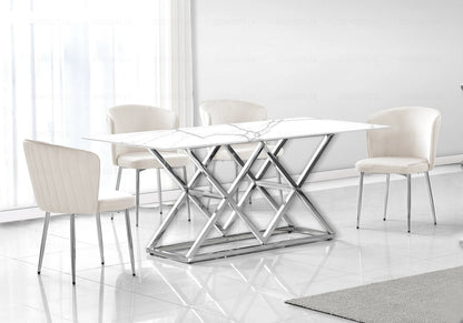Ensemble table marbre blanc et chaises velours | Vexta