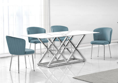 Ensemble table marbre blanc et chaises velours | Vexta