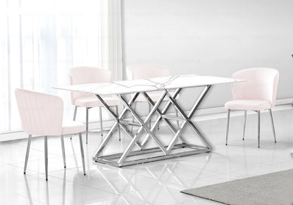 Ensemble table marbre blanc et chaises velours | Vexta
