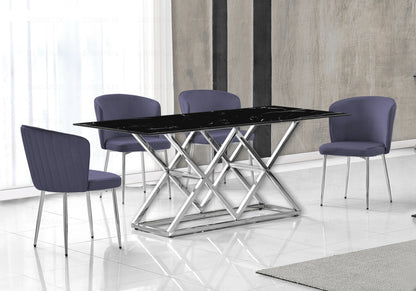 Ensemble table marbre noir et chaises velours | Vexta