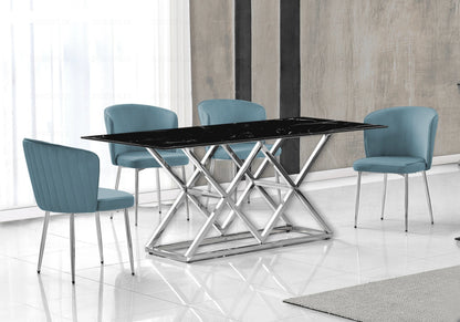 Ensemble table marbre noir et chaises velours | Vexta