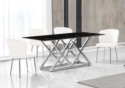 Ensemble table marbre noir et chaises velours | Vexta