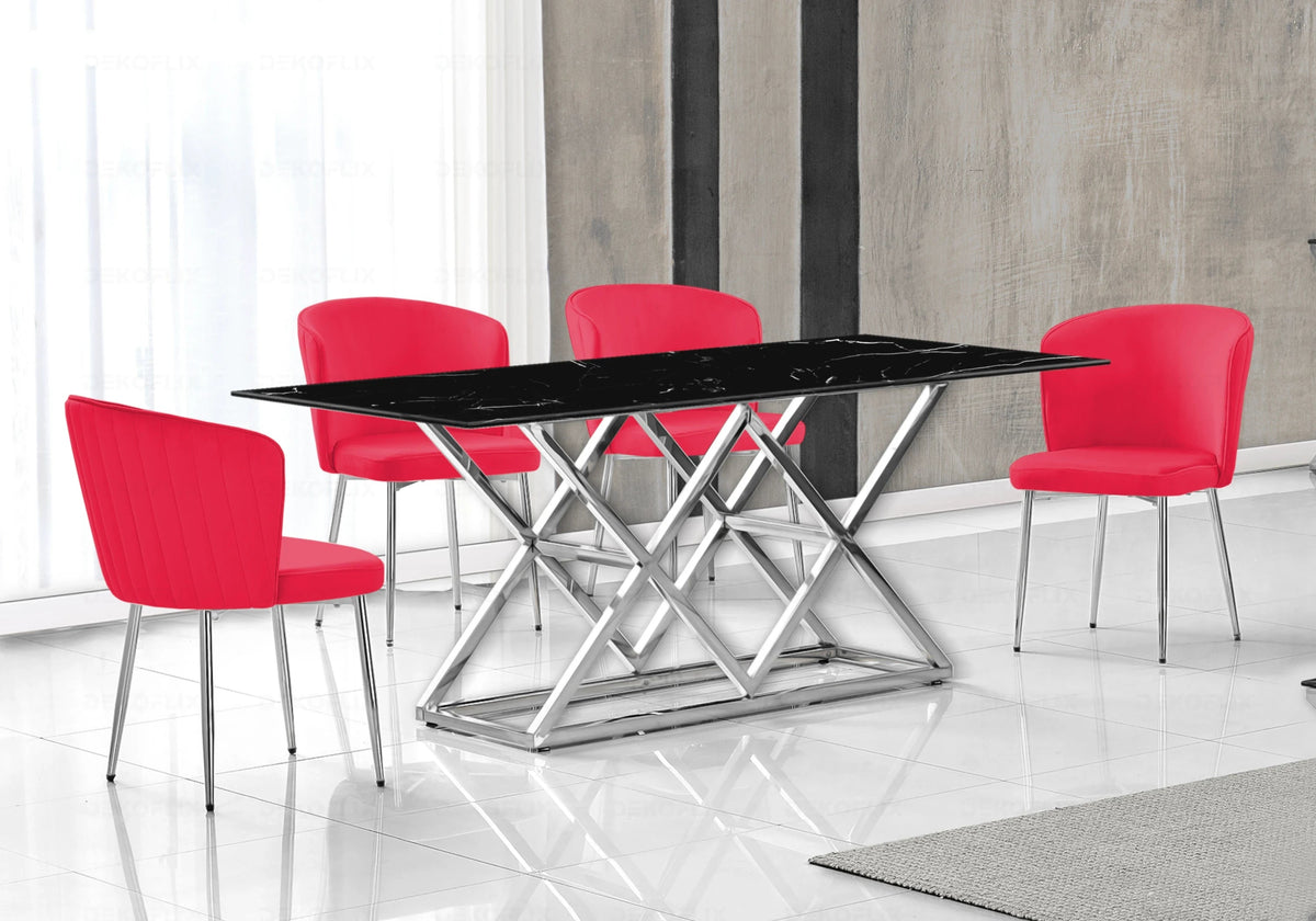Ensemble table marbre noir et chaises velours | Vexta