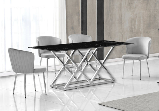 Ensemble table marbre noir et chaises velours | Vexta