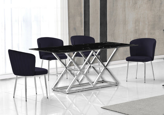 Ensemble table marbre noir et chaises velours | Vexta