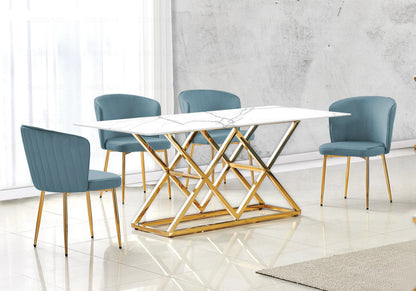 Ensemble table marbre blanc et chaises velours | Vexta