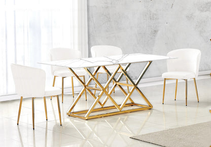 Ensemble table marbre blanc et chaises velours | Vexta