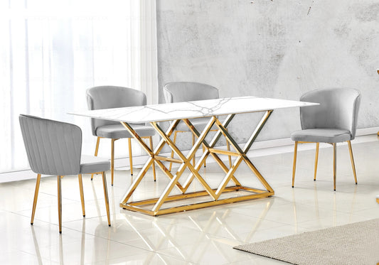 Ensemble table marbre blanc et chaises velours | Vexta