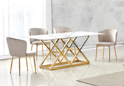 Ensemble table marbre blanc et chaises velours | Vexta