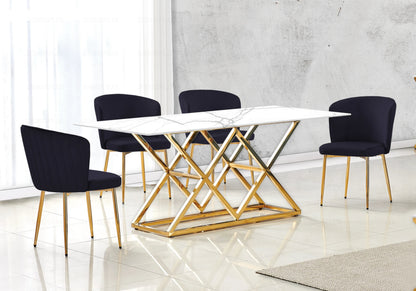 Ensemble table marbre blanc et chaises velours | Vexta