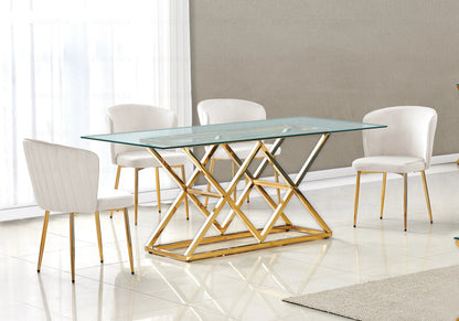 Table à manger verre transparent et pied doré | Vexta