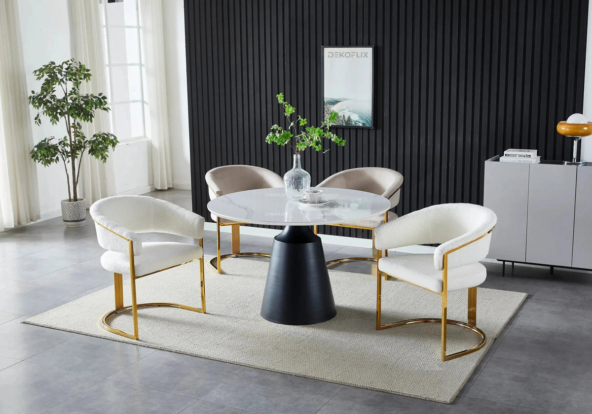 Ensemble table noire marbre et chaises moka | Kaelo