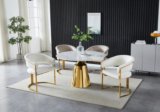 Ensemble table marbre et chaises moka | Kaelo