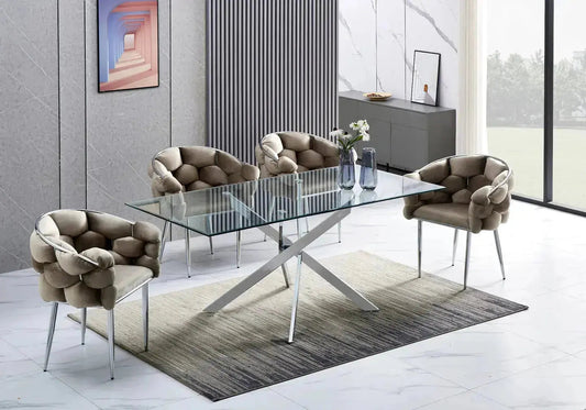 Table à manger verre trempé avec 4 chaises | Koda
