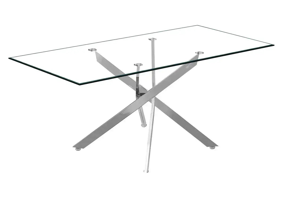 Table à manger argentée verre trempé et acier | Koda