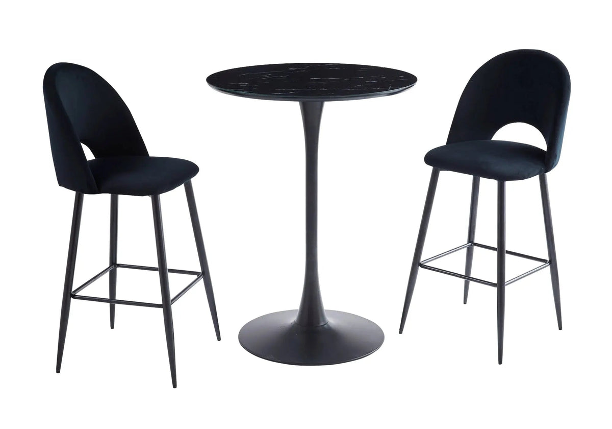 Ensemble table de bar marbre blanc et pieds dorés | Zyra