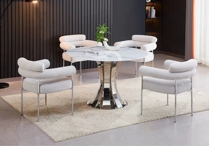 Ensemble table et chaise céramique marbre blanc | Vexta