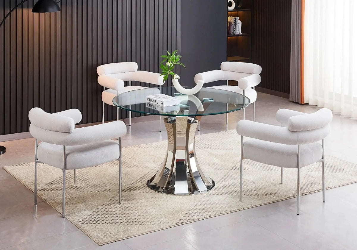 Ensemble table et chaises chrome transparent | Vexta