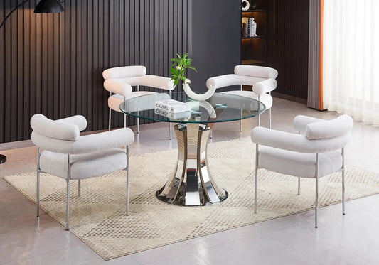 Ensemble table et chaises chrome transparent | Vexta
