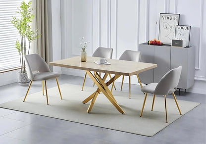 Ensemble table à manger chêne et 4 chaises dorées | Koda