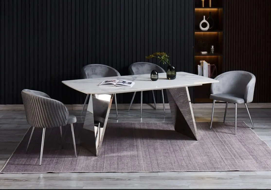 Ensemble table céramique marbre blanc et 4 chaises | Nexa