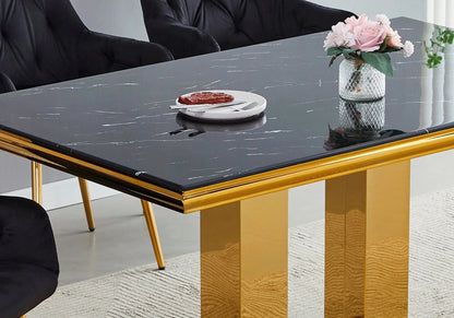 Ensemble table marbre noir et 4 chaises velours | Dyax