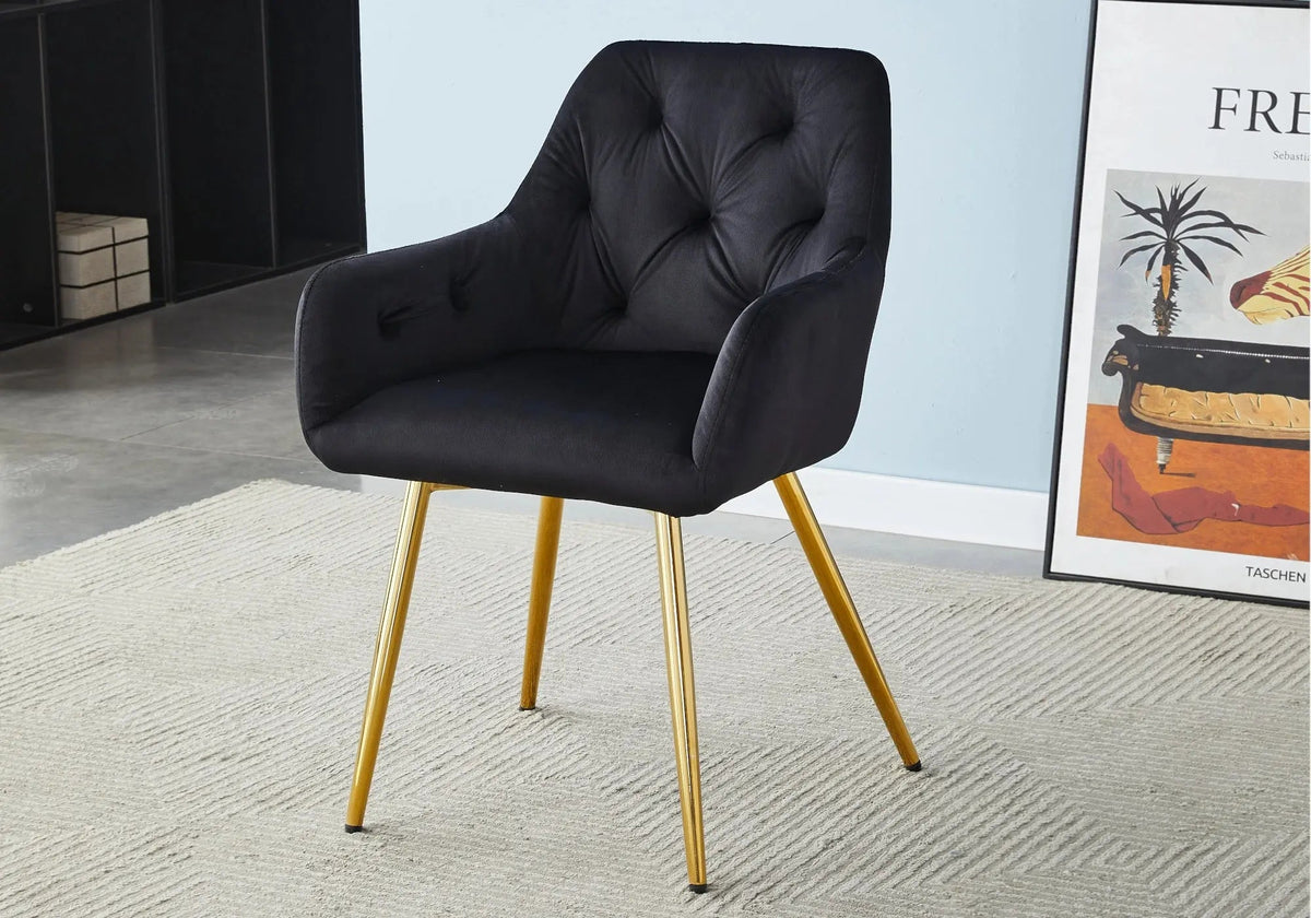 Ensemble table marbre noir et 4 chaises velours | Dyax