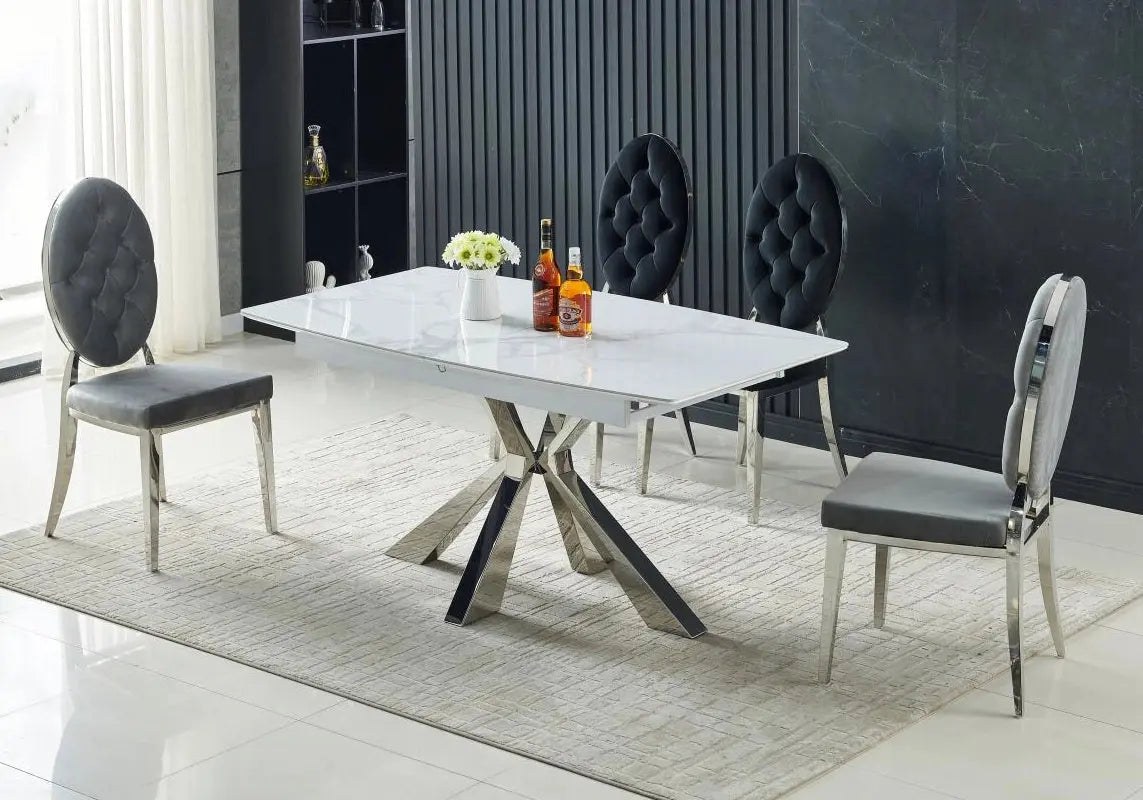 Ensemble table extensible dorée avec 4 chaises | Vexa