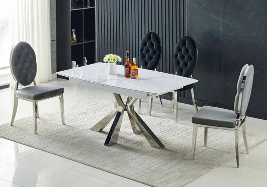 Ensemble table extensible dorée avec 4 chaises | Vexa