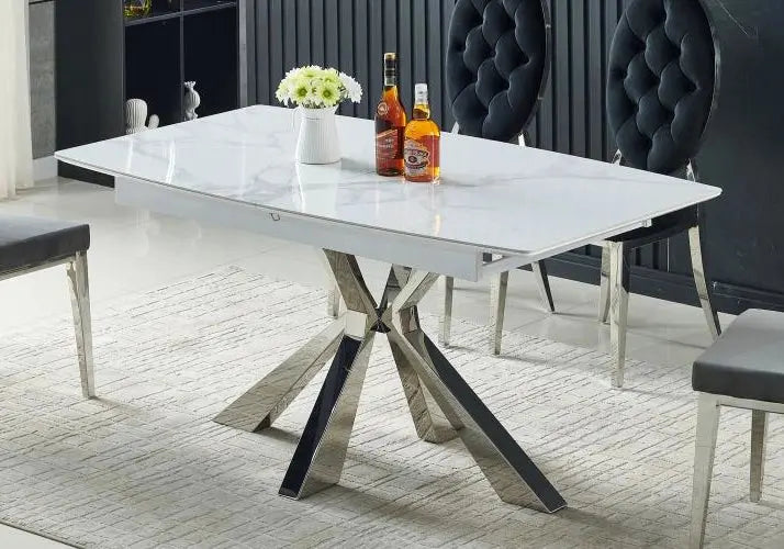 Ensemble table extensible marbre blanc et 4 chaises | Vexa