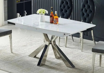 Ensemble table extensible marbre blanc et 4 chaises | Vexa