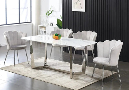 Table à manger marbre blanc et métal chromé | Vetra