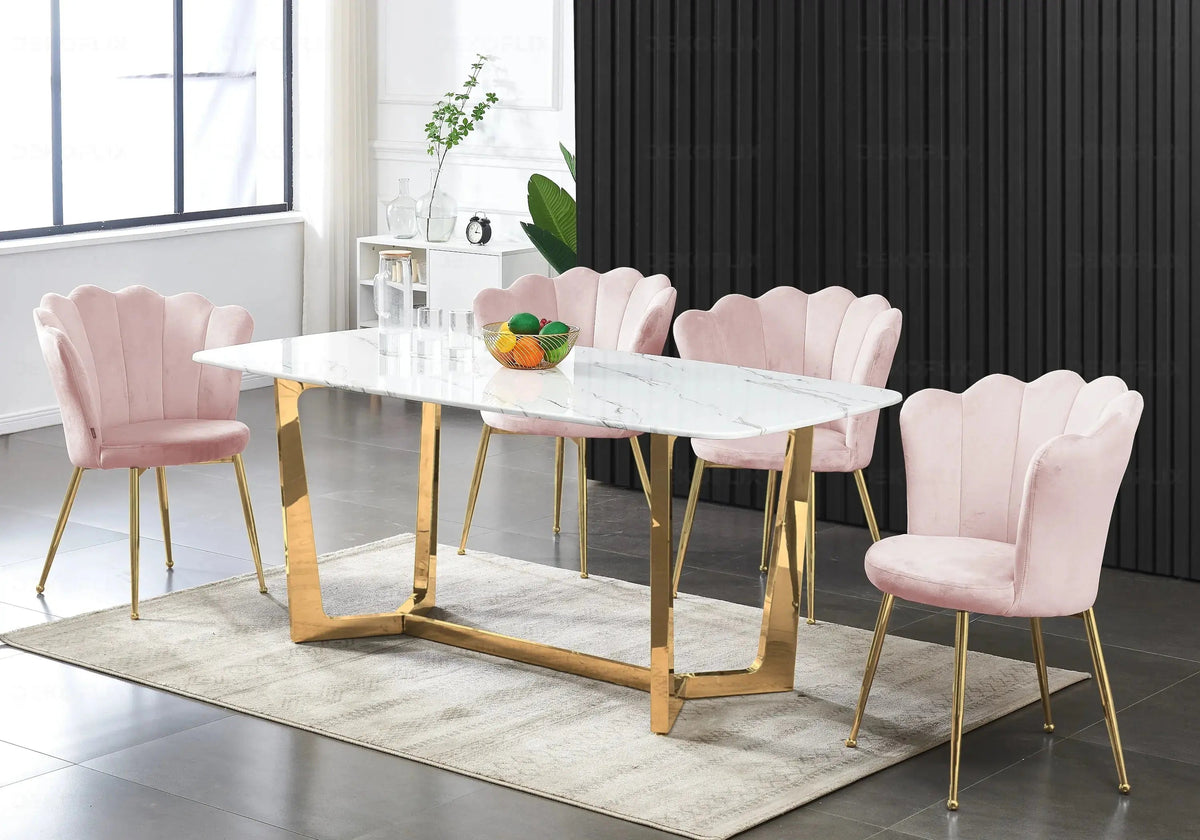 Table à manger design marbre blanc et acier doré | Vetra
