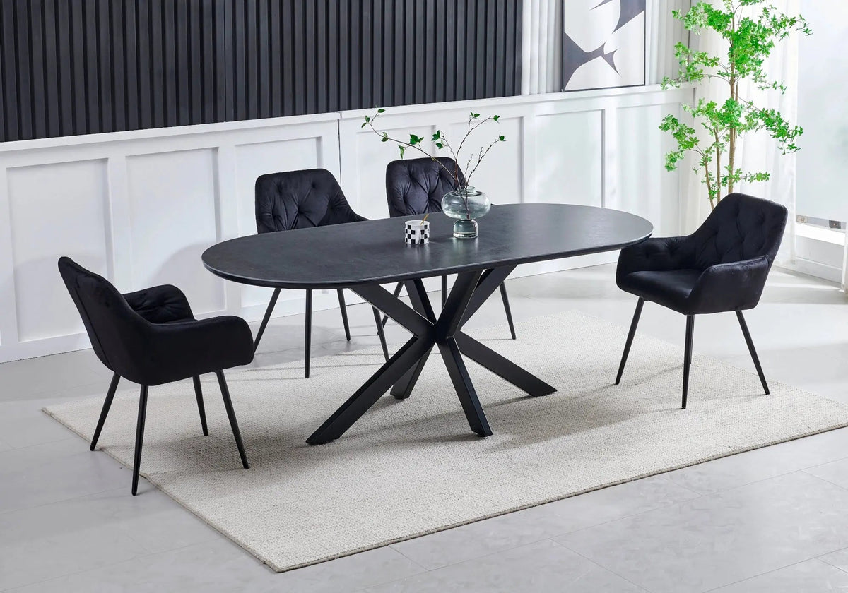 Table à manger ovale céramique noire effet pierre | Zenix