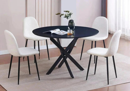 Ensemble table ronde noire et 4 chaises écru | Koda
