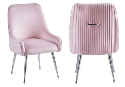 Ensemble table ronde marbre noir et 4 chaises roses | Koda