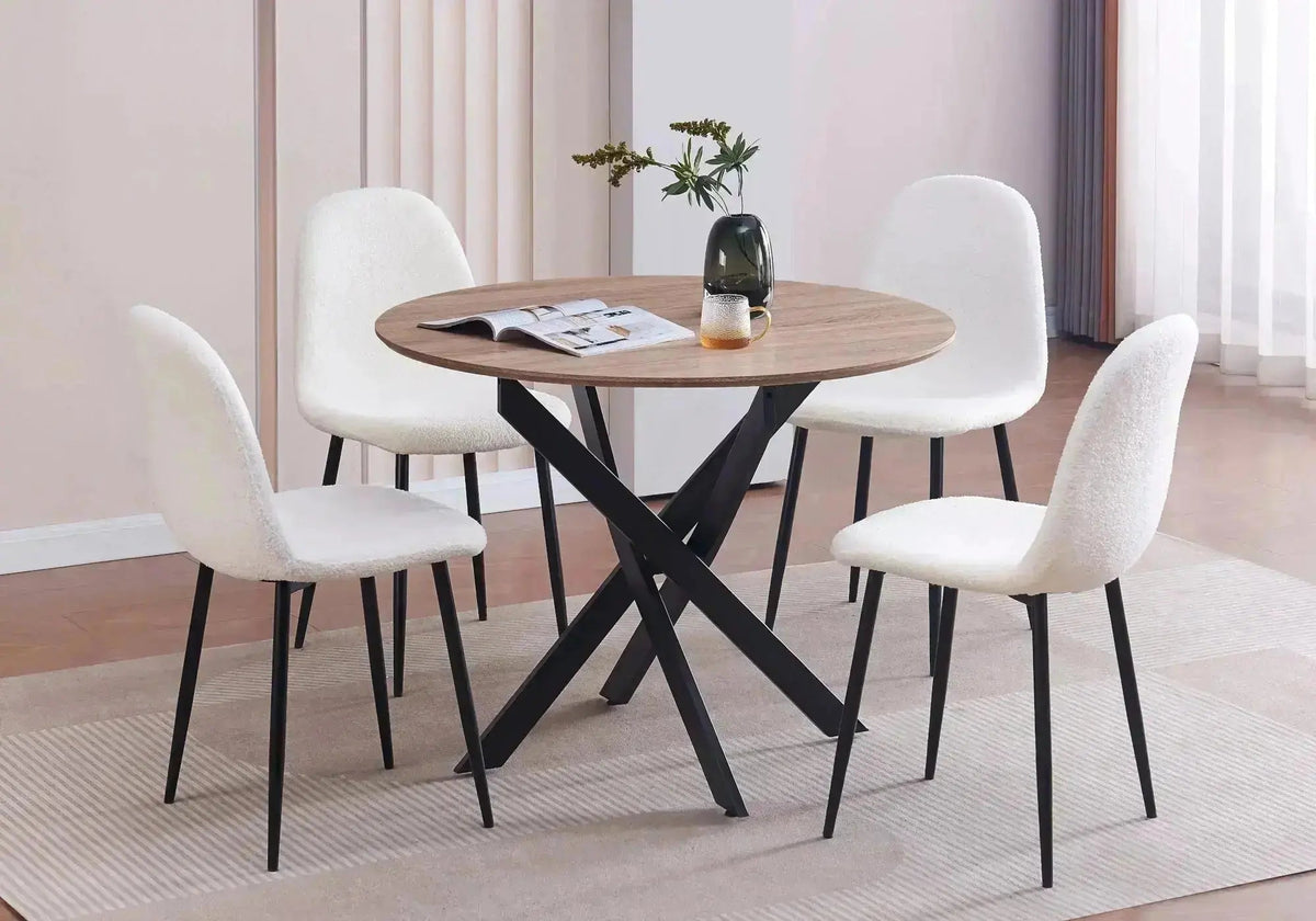 Ensemble table ronde et 4 chaises chêne écru | Koda