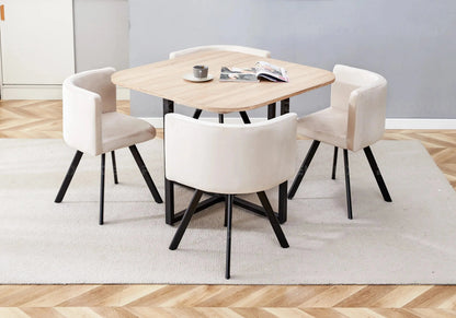 Ensemble table chêne et 6 chaises beige | Kaelo
