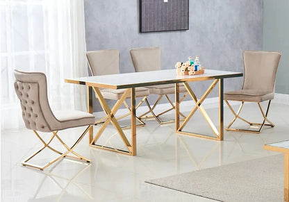 Ensemble table marbre blanc et chaises taupe | Zyra