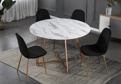 Ensemble table ronde marbre et 4 chaises velours | Nico