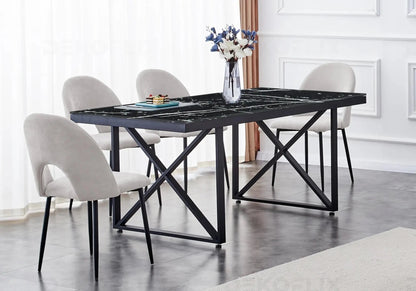 Ensemble table marbre noir et chaises grises | Zyra