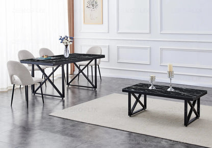 Ensemble table marbre noir et chaises grises | Zyra