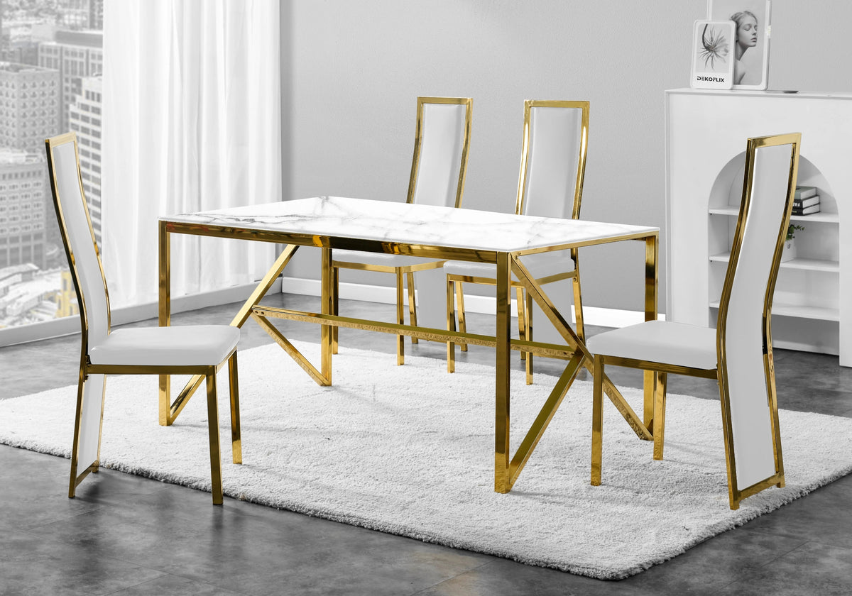 Table marbre blanc et 6 chaises simili cuir | Kiro