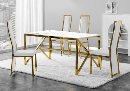 Table marbre blanc et 6 chaises simili cuir | Kiro