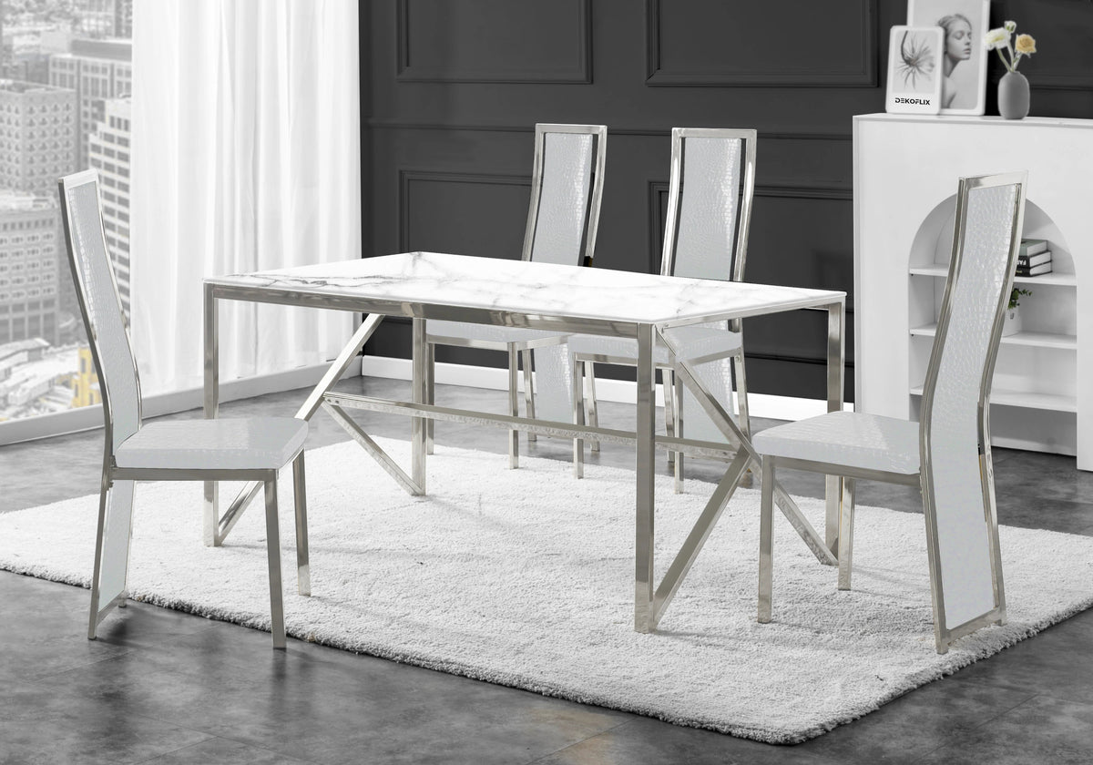 Lot de 6 chaises baroque croco blanc et chrome | Kora