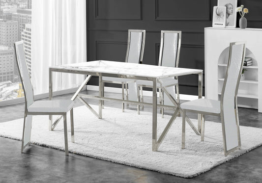 Lot de 6 chaises baroque croco blanc et chrome | Kora