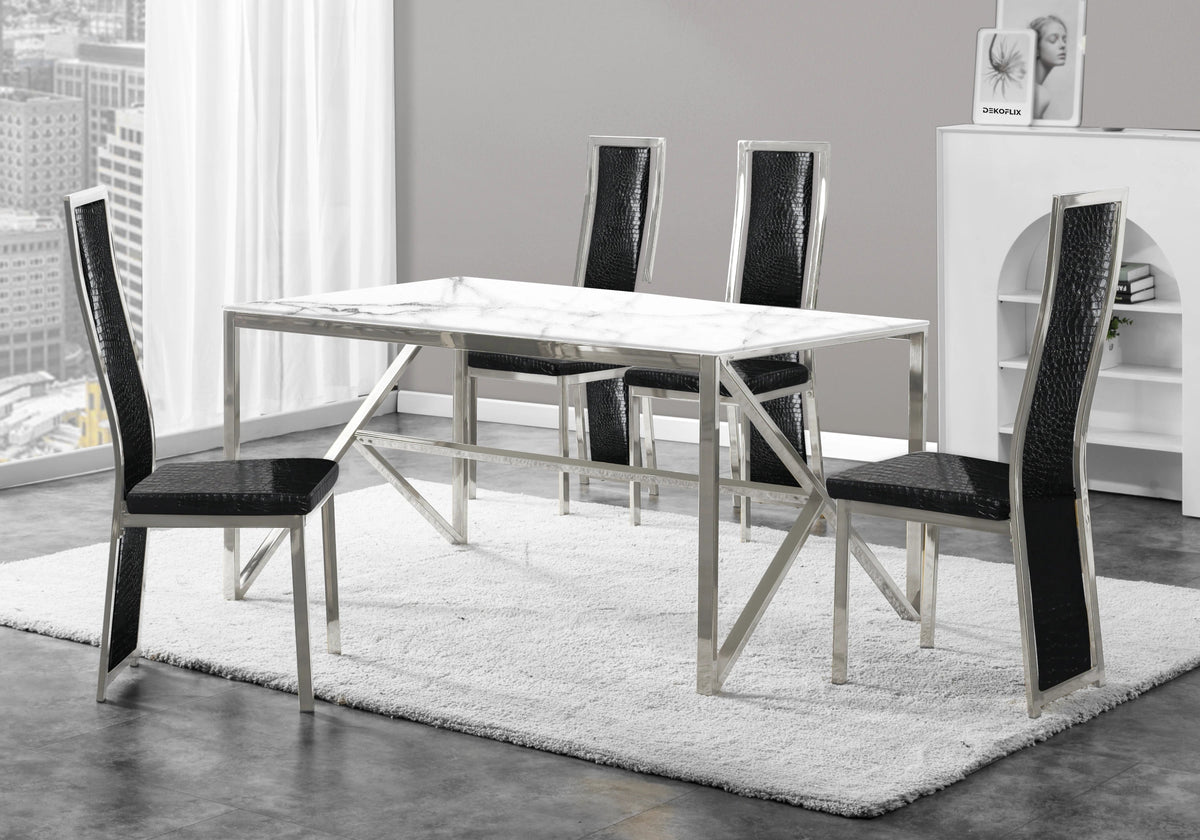 Lot de 6 chaises baroque argent et croco noir | Kora